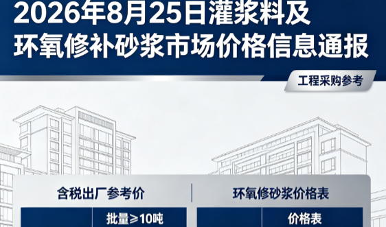 永善2026年8月25日灌浆料及环氧修补砂浆市场价格信息通报